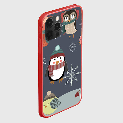 Чехол iPhone 12 Pro Max НОВОГОДНИЙ ПАТТЕРН ЖИВОТНЫЕ / 3D-Красный – фото 2