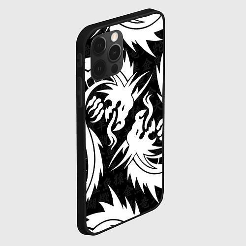 Чехол iPhone 12 Pro Max УЗОР ИЗ БЕЛЫХ ДРАКОНОВ WHITE DRAGON TOKYO / 3D-Черный – фото 2