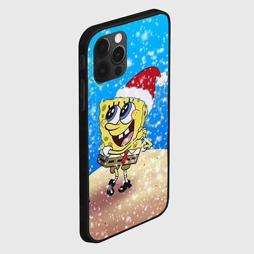 Чехол iPhone 12 Pro Max НОВОГОДНИЙ ГУБКА БОБ КВАДРАТНЫЕ ШТАНЫ / 3D-Черный – фото 2