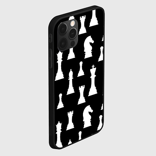 Чехол iPhone 12 Pro Max Белые шахматные фигуры / 3D-Черный – фото 2
