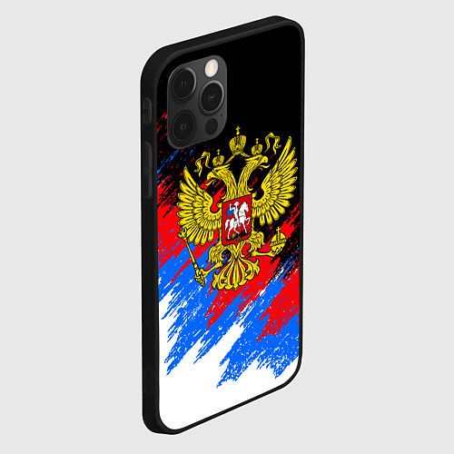 Чехол iPhone 12 Pro Max ТРИКОЛОР РОССИЯ, БРЫЗГИ КРАСОК / 3D-Черный – фото 2