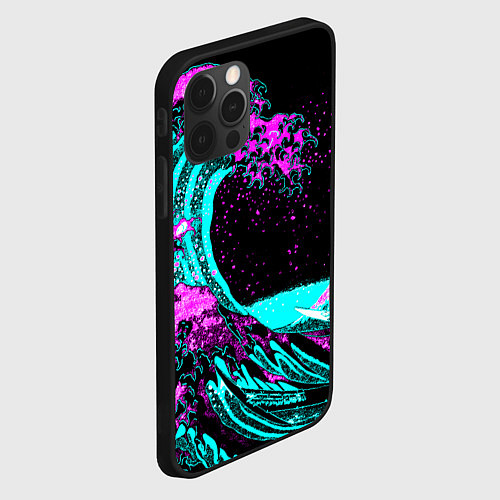 Чехол iPhone 12 Pro Max НЕОНОВАЯ ЯПОНИЯ, ВОЛНА, ФУДЗИЯМА NEON JAPAN / 3D-Черный – фото 2