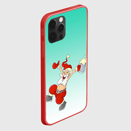 Чехол iPhone 12 Pro Max Веселый празднующий дед Мороз / 3D-Красный – фото 2