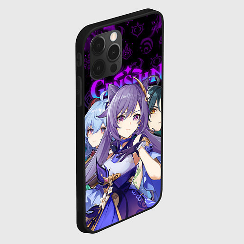 Чехол iPhone 12 Pro Max GENSHIN IMPACT ГЕРОИНИ В НЕОНОВОМ ОГНЕ NEON FIRE / 3D-Черный – фото 2