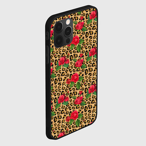 Чехол iPhone 12 Pro Max Шкура Леопарда в Цветах / 3D-Черный – фото 2