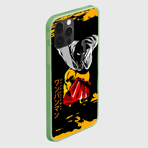 Чехол iPhone 12 Pro Max Сайтама грозит кулаком One Punch-Man / 3D-Салатовый – фото 2