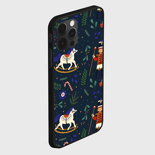 Чехол iPhone 12 Pro Max Щелкунчик паттерн с лошадкой / 3D-Черный – фото 2