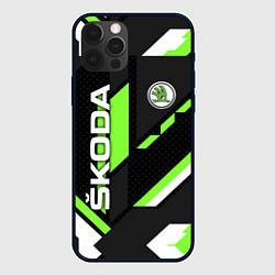 Чехол для iPhone 12 Pro Max ШКОДА ГЕОМЕТРИЯ ЛИНИИ SKODA GEOMETRY SPORT, цвет: 3D-черный