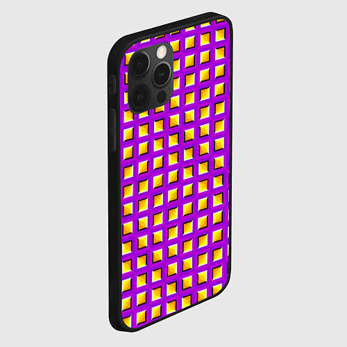 Чехол iPhone 12 Pro Max Фиолетовый Фон с Желтыми Квадратами Иллюзия Движен / 3D-Черный – фото 2