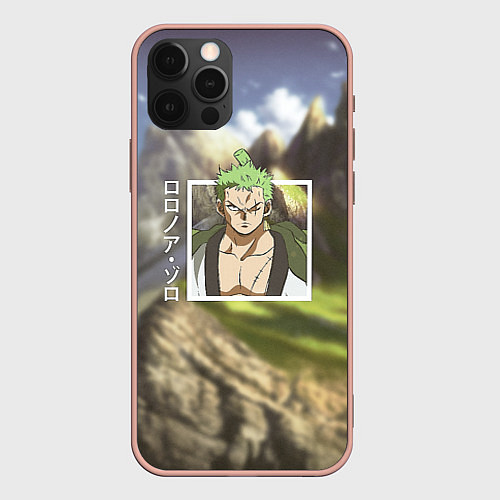 Чехол iPhone 12 Pro Max Ван-Пис One Piece, Зоро Ророноа Zoro Roronoa / 3D-Светло-розовый – фото 1