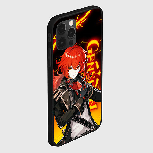 Чехол iPhone 12 Pro Max GENSHIN IMPACT ДИЛЮК, МОЛНИИ FLASH / 3D-Черный – фото 2