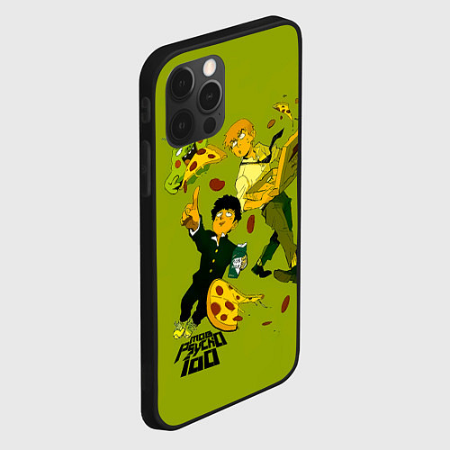 Чехол iPhone 12 Pro Max Шигео, Ямочки и Рэйгэн налет на пиццу - Mob Psycho / 3D-Черный – фото 2