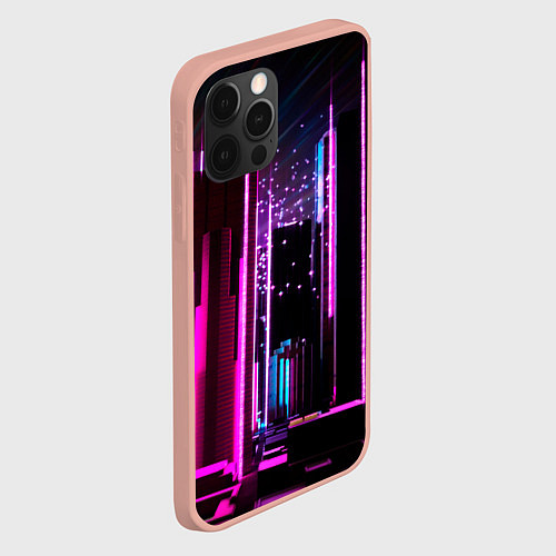 Чехол iPhone 12 Pro Max Ночной город в киберпанке / 3D-Светло-розовый – фото 2