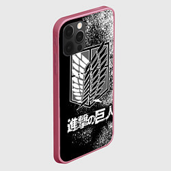 Чехол для iPhone 12 Pro Max Чёрно-Белый Логотип Атака Титанов, цвет: 3D-малиновый — фото 2