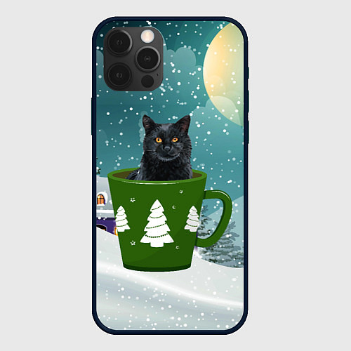Чехол iPhone 12 Pro Max Черный кот в кружке / 3D-Черный – фото 1