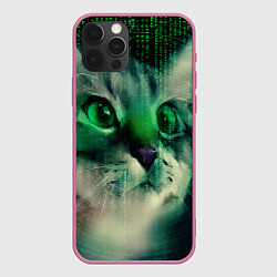 Чехол для iPhone 12 Pro Max Cat in The Digital World, цвет: 3D-малиновый