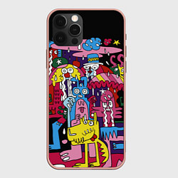 Чехол для iPhone 12 Pro Max Разноцветные монстры, цвет: 3D-светло-розовый