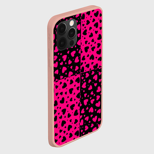 Чехол iPhone 12 Pro Max Черно-Розовые сердца / 3D-Светло-розовый – фото 2