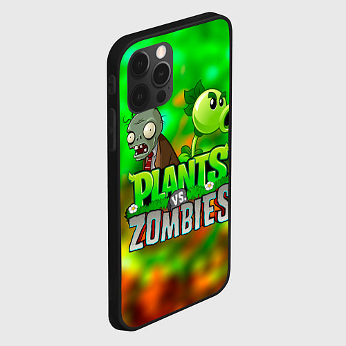 Чехол iPhone 12 Pro Max Plants vs Zombies горохострел и зомби / 3D-Черный – фото 2