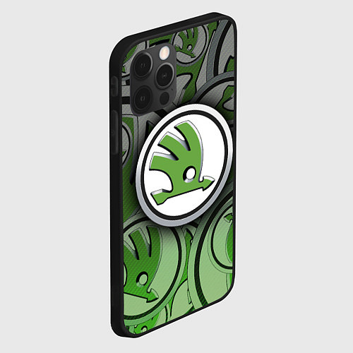 Чехол iPhone 12 Pro Max Skoda Carbone Pattern / 3D-Черный – фото 2