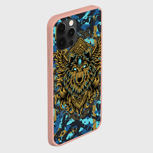 Чехол iPhone 12 Pro Max Голова волка с крыльями / 3D-Светло-розовый – фото 2