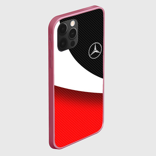 Чехол iPhone 12 Pro Max MERCEDES BENZ КАРБОН И КРАСНАЯ ВОЛНА / 3D-Малиновый – фото 2