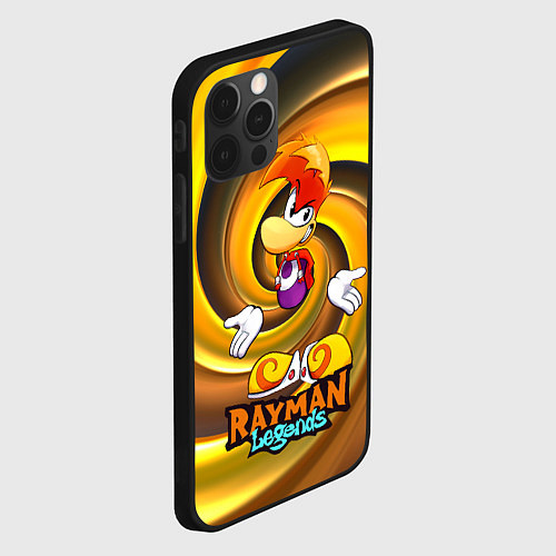 Чехол iPhone 12 Pro Max Rayman Legends на фоне желтой спирали / 3D-Черный – фото 2