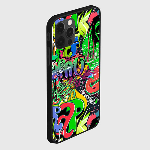 Чехол iPhone 12 Pro Max Граффити с черепами / 3D-Черный – фото 2