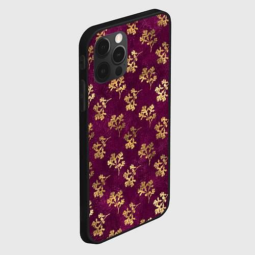 Чехол iPhone 12 Pro Max Золотые ветки на бордовом фоне / 3D-Черный – фото 2