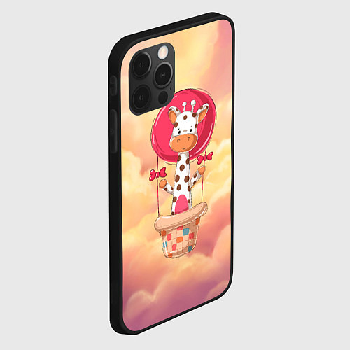 Чехол iPhone 12 Pro Max Жираф на воздушном шаре / 3D-Черный – фото 2
