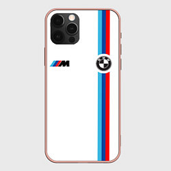 Чехол для iPhone 12 Pro Max БМВ 3 STRIPE BMW WHITE, цвет: 3D-светло-розовый