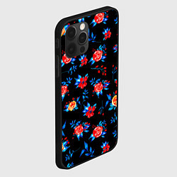 Чехол для iPhone 12 Pro Max Яркие розы на черном фоне, цвет: 3D-черный — фото 2
