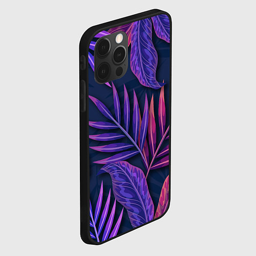 Чехол iPhone 12 Pro Max Neon Tropical plants pattern / 3D-Черный – фото 2