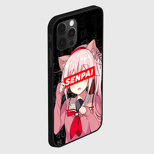 Чехол iPhone 12 Pro Max Senpai, Anime Неко тян / 3D-Черный – фото 2