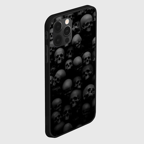 Чехол iPhone 12 Pro Max Черепа на черном фоне паттерн / 3D-Черный – фото 2