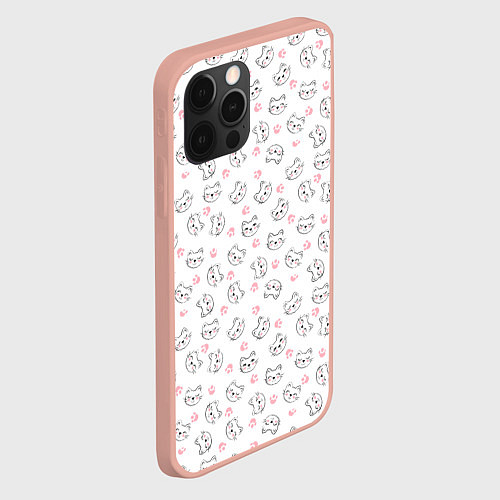 Чехол iPhone 12 Pro Max Кошачий паттерн с щечками и лапками Милота / 3D-Светло-розовый – фото 2