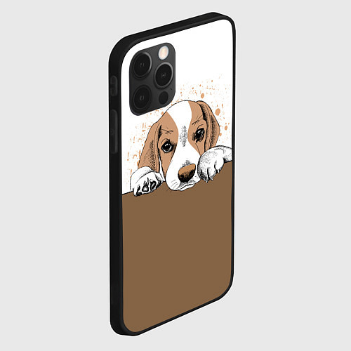 Чехол iPhone 12 Pro Max Грустный Щенок Бигля / 3D-Черный – фото 2