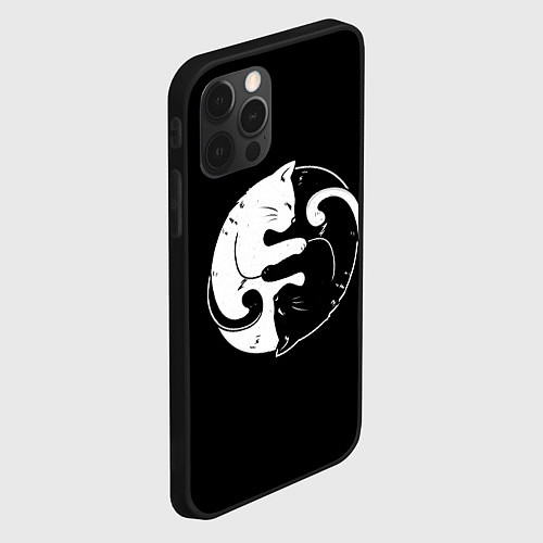 Чехол iPhone 12 Pro Max Инь Янь - котики cat / 3D-Черный – фото 2