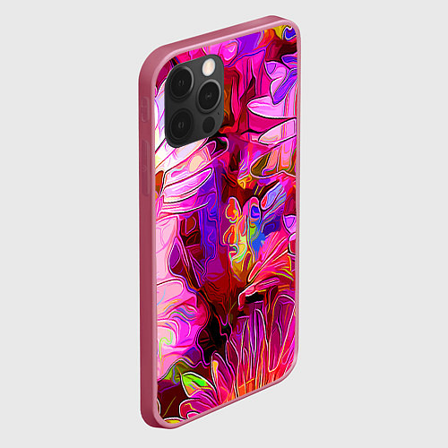 Чехол iPhone 12 Pro Max Красочный цветочный паттерн Floral pattern / 3D-Малиновый – фото 2