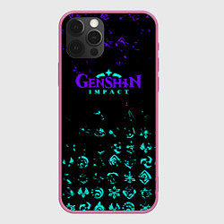 Чехол для iPhone 12 Pro Max GENSHIN NEON PATTERN SYMBOL НЕОН ЭМБЛЕМЫ, цвет: 3D-малиновый