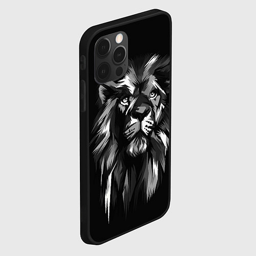 Чехол iPhone 12 Pro Max Голова льва в черно-белом изображении / 3D-Черный – фото 2