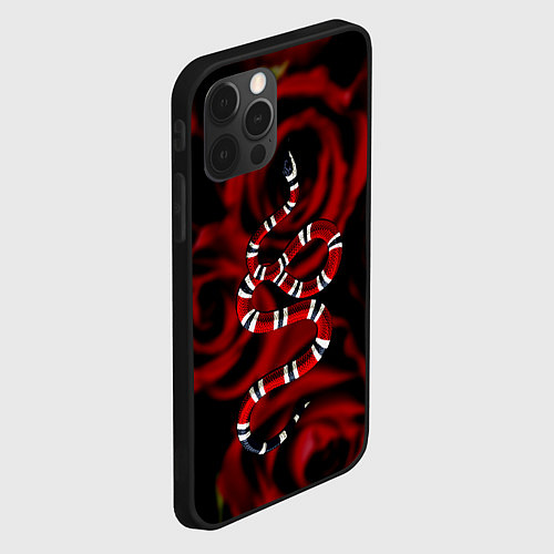 Чехол iPhone 12 Pro Max Змея в Цветах Розы Snake Rose / 3D-Черный – фото 2