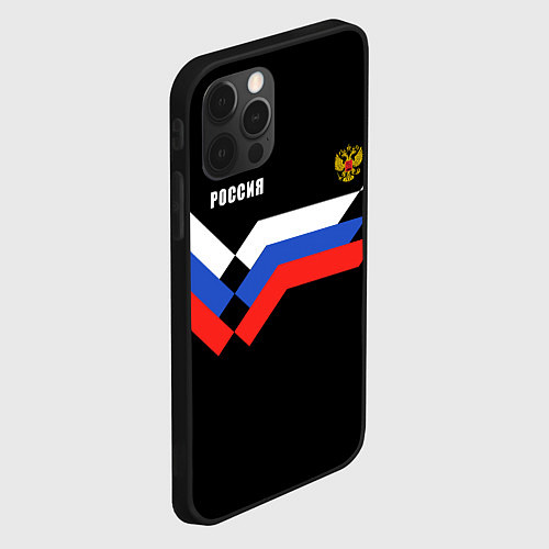 Чехол iPhone 12 Pro Max РОССИЯ ТРИКОЛОР ЛИНИИ / 3D-Черный – фото 2