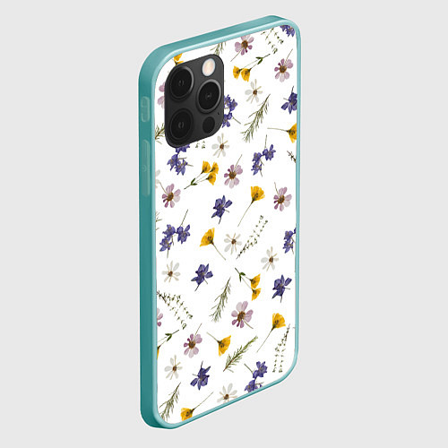 Чехол iPhone 12 Pro Max Простые цветы на белом фоне / 3D-Мятный – фото 2