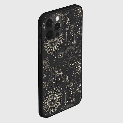 Чехол iPhone 12 Pro Max Небесные тела, созвездия, солнце, космос, мистика / 3D-Черный – фото 2
