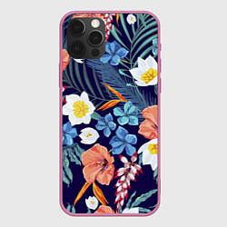 Чехол для iPhone 12 Pro Max Цветы Экзотические, цвет: 3D-малиновый