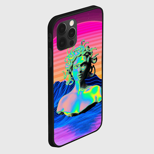 Чехол iPhone 12 Pro Max Gorgon Medusa Vaporwave Neon Mountains / 3D-Черный – фото 2