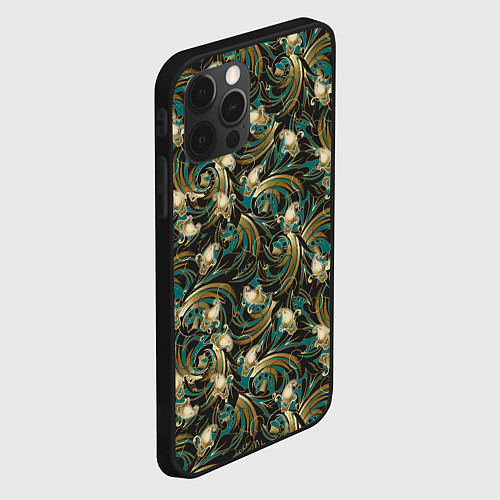 Чехол iPhone 12 Pro Max Абстрактные зеленые листья / 3D-Черный – фото 2