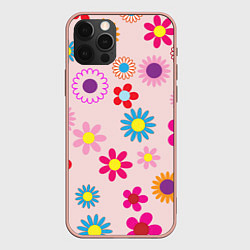 Чехол для iPhone 12 Pro Max Мультяшные цветочки, цвет: 3D-светло-розовый