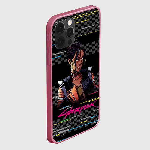 Чехол iPhone 12 Pro Max Панам Cyberpunk 2077 / 3D-Малиновый – фото 2